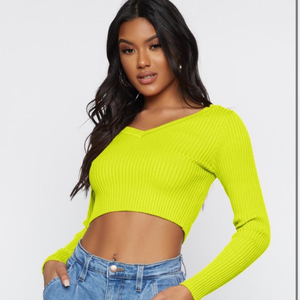 *LAST WEEK HoneyBum Green, Neon Green Crop Sweater
